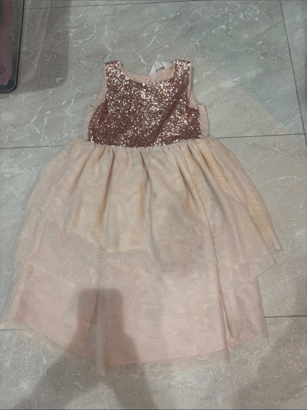 H&M Rose Gold Sequin Bodice Cream Pink Tulle Party Dress